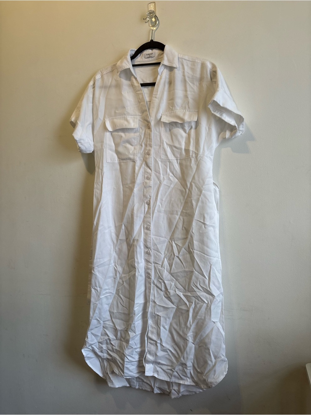 Babaton White Short-Sleeve Button-Front Midi Dress